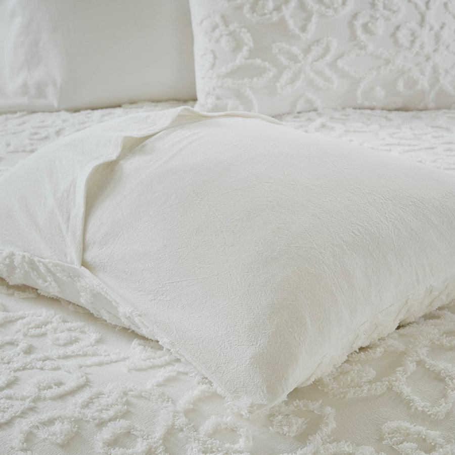 Sabrina Shabby Chic 3 Piece Tufted Cotton Chenille Duvet Cover Set Full/Queen White Olliix.com