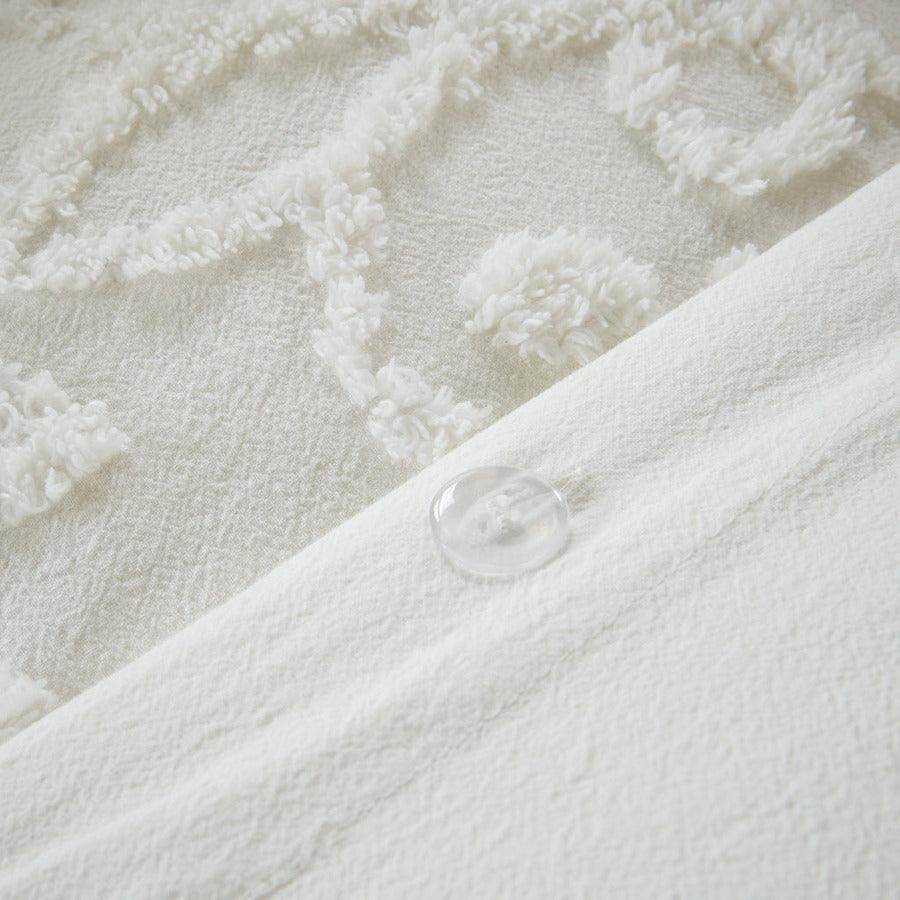 Sabrina Shabby Chic 3 Piece Tufted Cotton Chenille Duvet Cover Set Full/Queen White Olliix.com