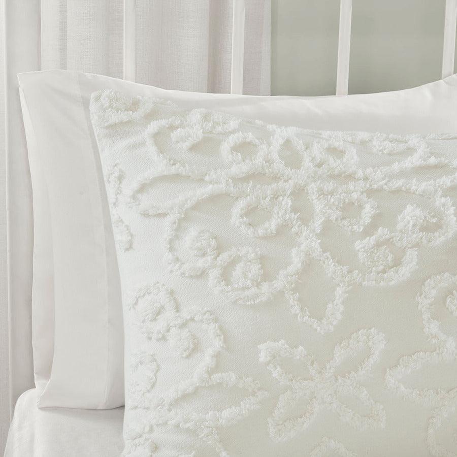 Sabrina Shabby Chic 3 Piece Tufted Cotton Chenille Duvet Cover Set Full/Queen White Olliix.com