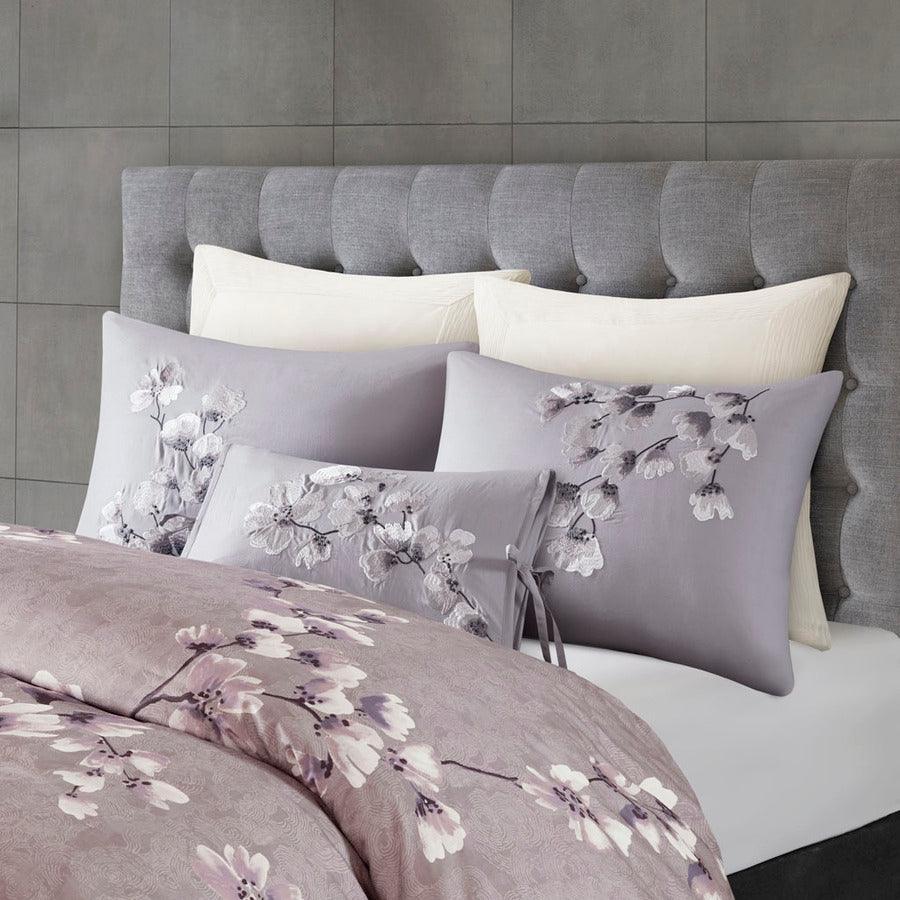 Sakura Coastal Blossom 3 Piece Cotton Sateen Printed Comforter Set Lilac King Olliix.com