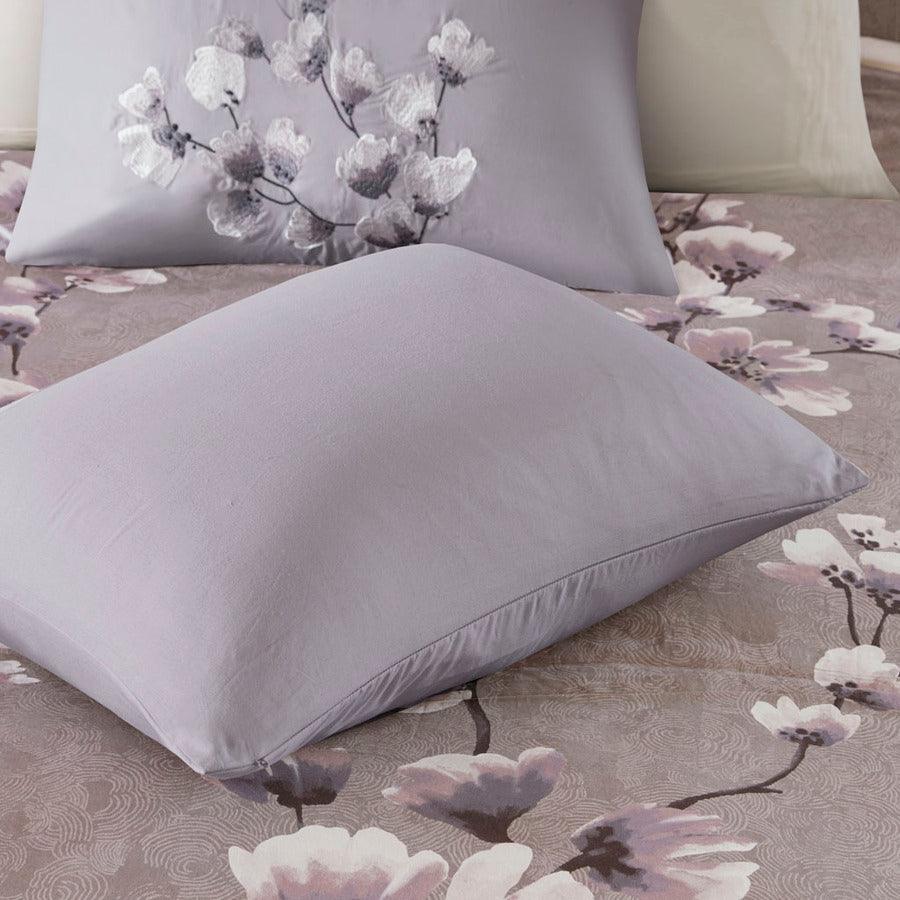 Sakura Coastal Blossom 3 Piece Cotton Sateen Printed Comforter Set Lilac King Olliix.com