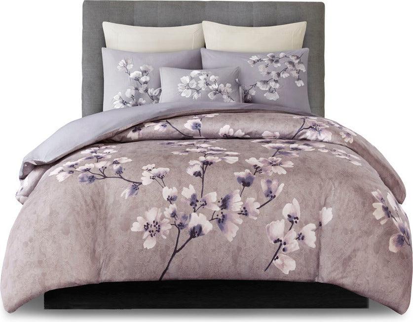 Sakura Coastal Blossom 3 Piece Cotton Sateen Printed Comforter Set Lilac King Olliix.com