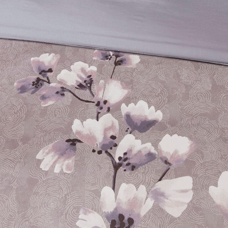 Sakura Global Inspired Blossom 3 Piece Cotton Sateen Printed Duvet Cover Set Full/Queen Lilac Olliix.com