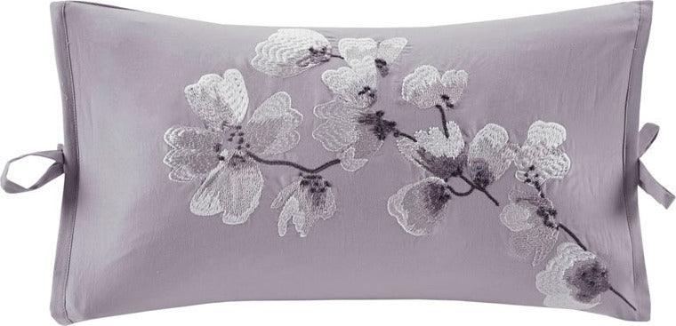 Sakura Global Inspired Blossom Embroidered Cotton Oblong Decorative Pillow 12"W x 20"L Lilac Olliix.com