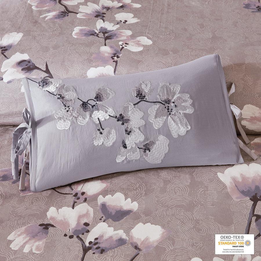 Sakura Global Inspired Blossom Embroidered Cotton Oblong Decorative Pillow 12"W x 20"L Lilac Olliix.com