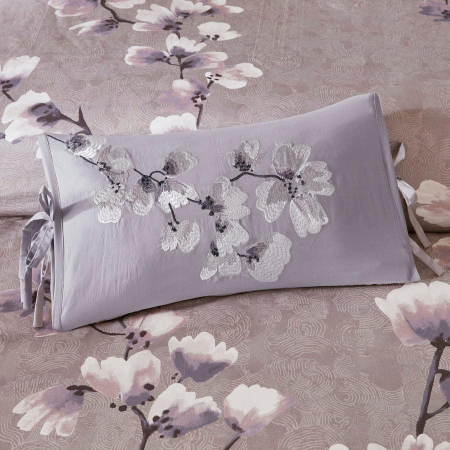 Sakura Global Inspired Blossom Embroidered Cotton Oblong Decorative Pillow 12"W x 20"L Lilac Olliix.com