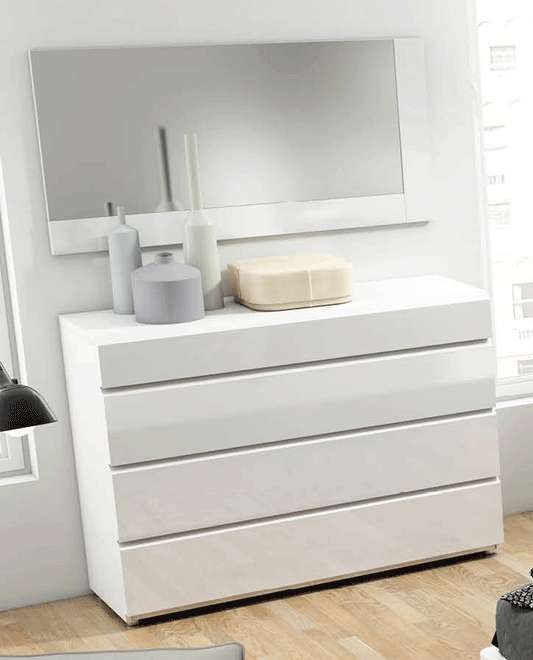 ESF Furniture - Sara Single Dresser with Mirror Set in Glossy White - SARADRESSER120-M ESF Furniture