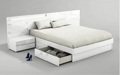 ESF Furniture - Sara Queen with Storage Bed in Glossy White - SARASTORAGEKITQ.S ESF Furniture