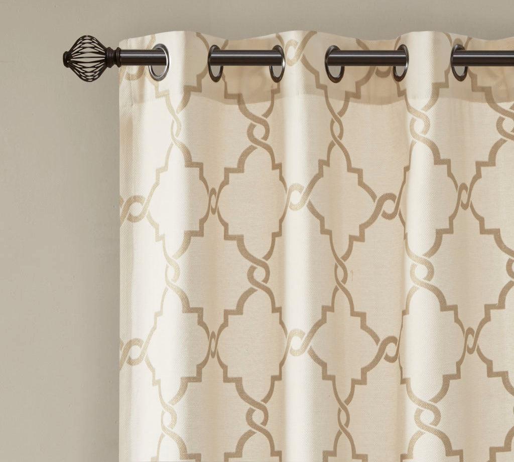 Saratoga 108 H Fretwork Print Grommet Top Window Curtain Beige & Gold Olliix.com