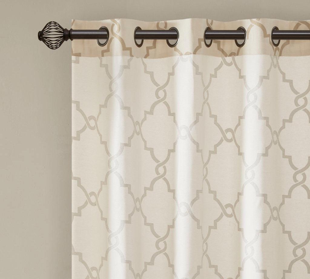 Saratoga 108 H Fretwork Print Grommet Top Window Curtain Beige & Gold Olliix.com