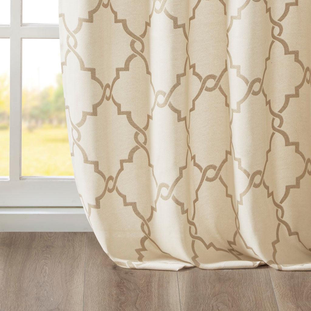 Saratoga 108 H Fretwork Print Grommet Top Window Curtain Beige & Gold Olliix.com