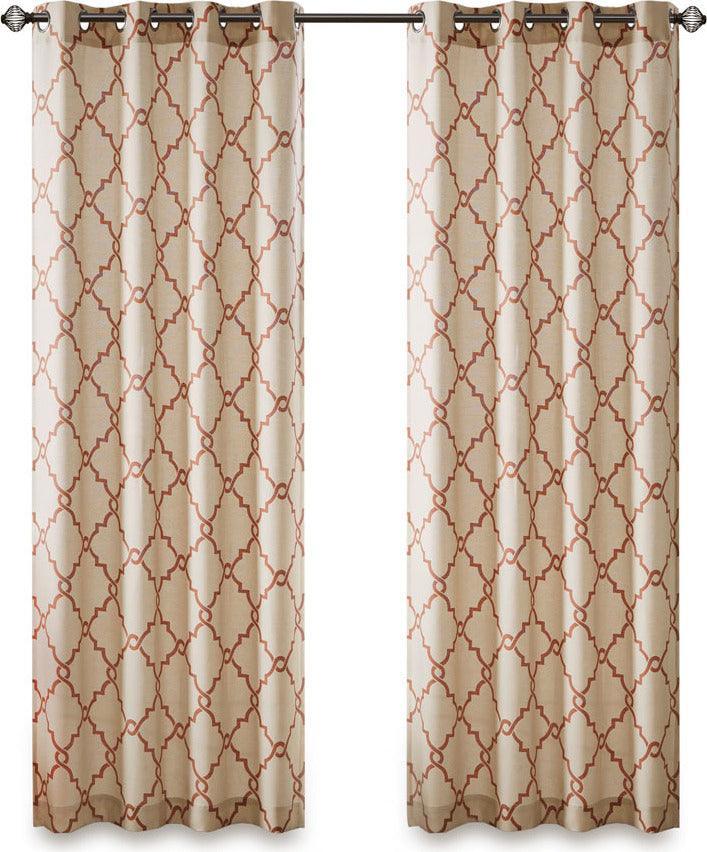 Saratoga 108 H Fretwork Print Grommet Top Window Curtain Beige & Spice Olliix.com