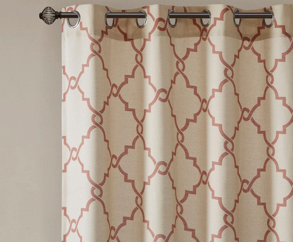 Saratoga 108 H Fretwork Print Grommet Top Window Curtain Beige & Spice Olliix.com