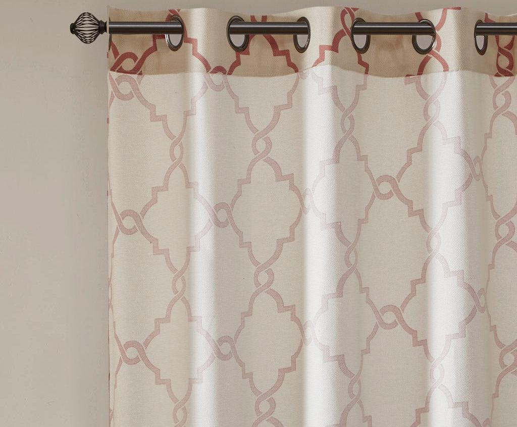 Saratoga 108 H Fretwork Print Grommet Top Window Curtain Beige & Spice Olliix.com