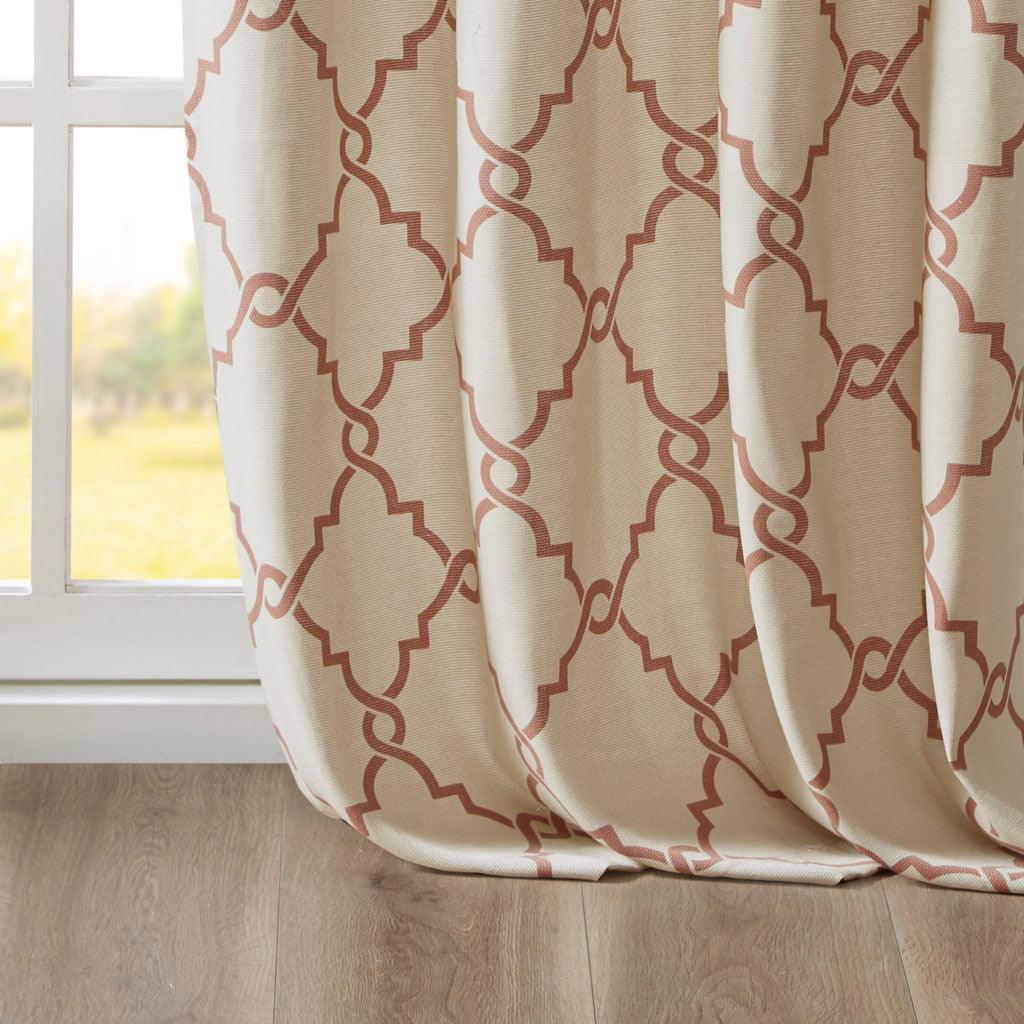 Saratoga 108 H Fretwork Print Grommet Top Window Curtain Beige & Spice Olliix.com