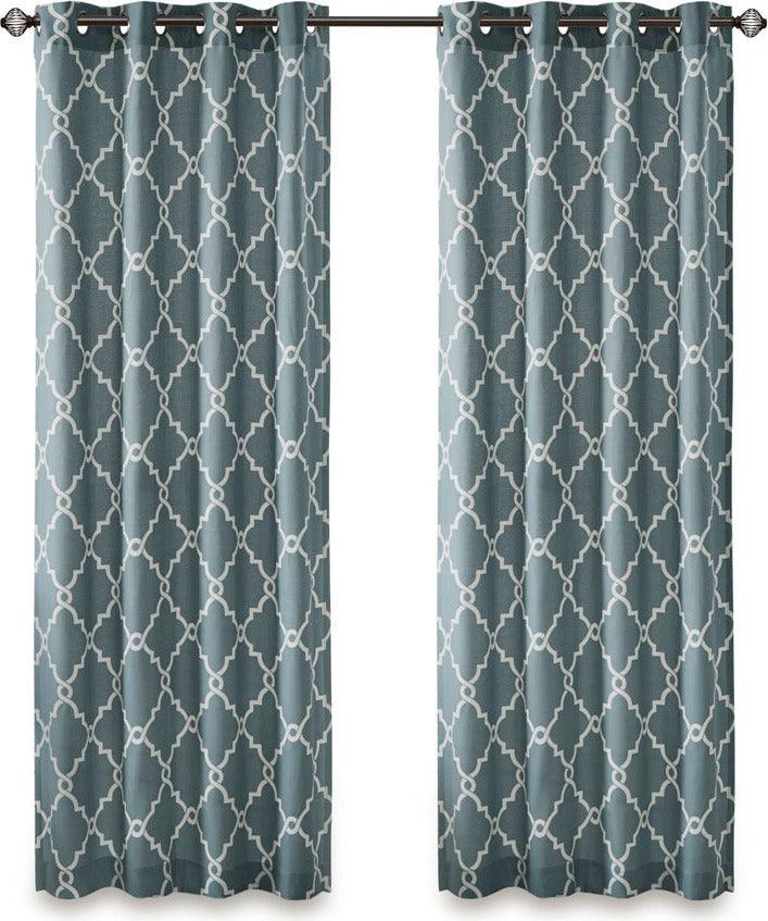 Saratoga 108 H Fretwork Print Grommet Top Window Curtain Blue Olliix.com