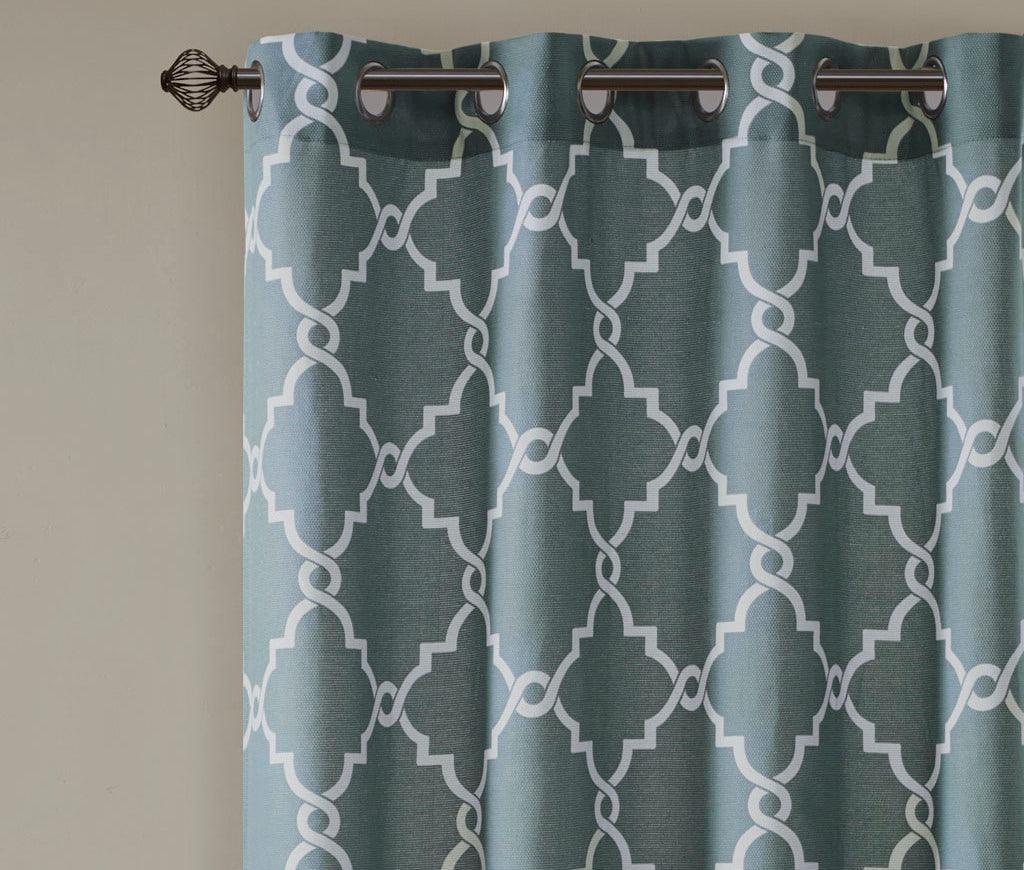 Saratoga 108 H Fretwork Print Grommet Top Window Curtain Blue Olliix.com