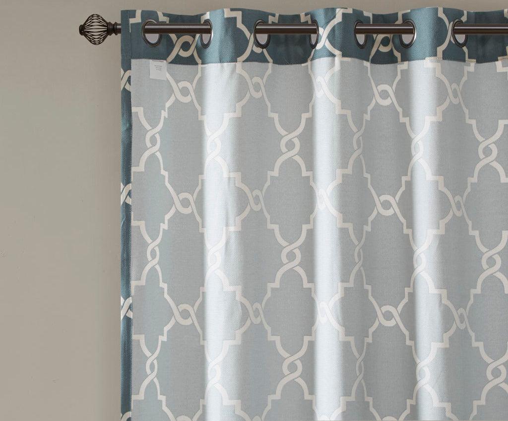 Saratoga 108 H Fretwork Print Grommet Top Window Curtain Blue Olliix.com