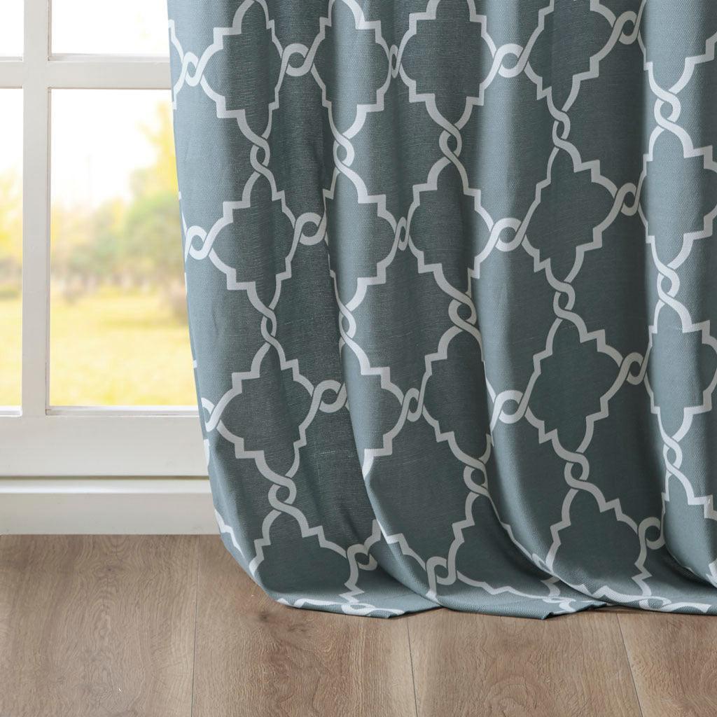 Saratoga 108 H Fretwork Print Grommet Top Window Curtain Blue Olliix.com