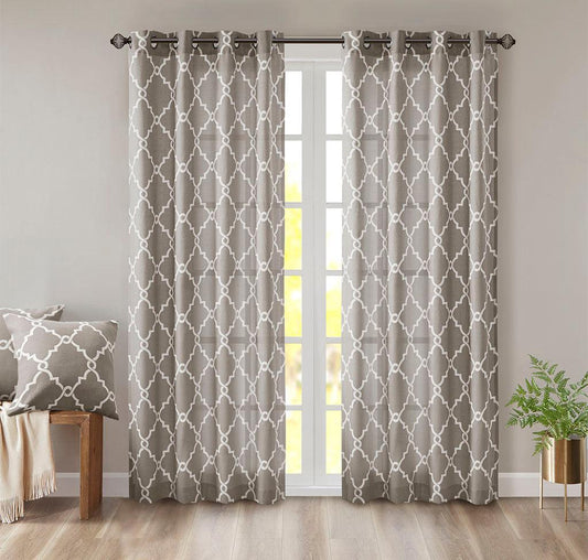 Saratoga 108 H Fretwork Print Grommet Top Window Curtain Gray Olliix.com