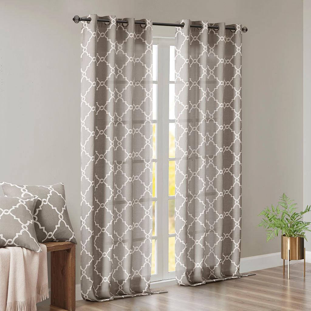 Saratoga 108 H Fretwork Print Grommet Top Window Curtain Gray Olliix.com