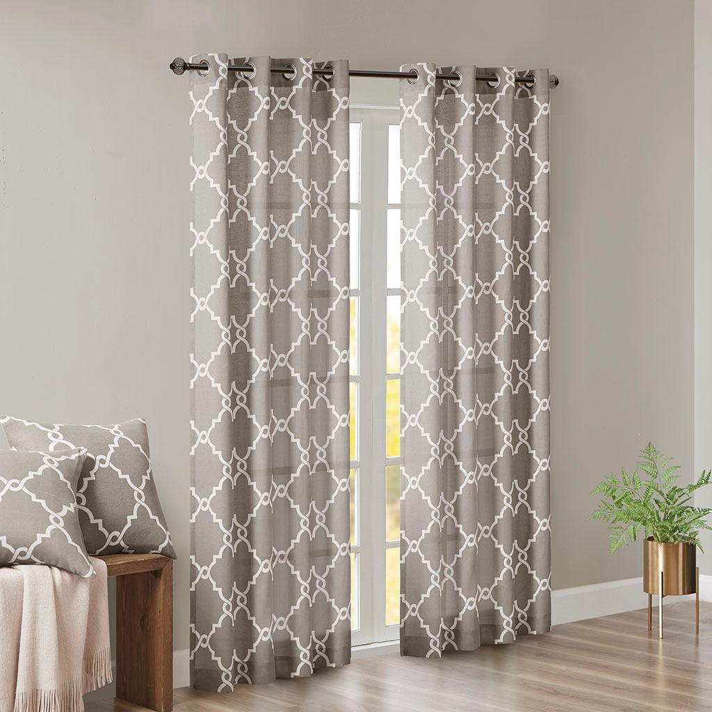 Saratoga 108 H Fretwork Print Grommet Top Window Curtain Gray Olliix.com