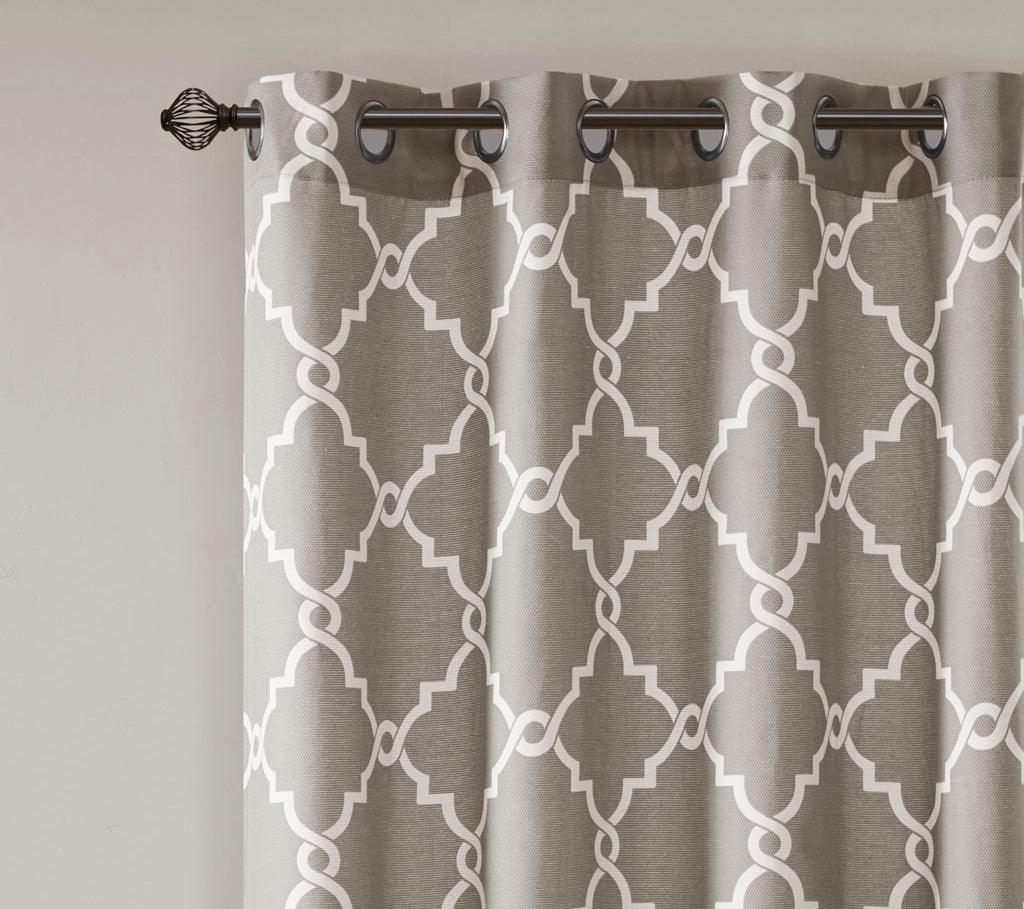 Saratoga 108 H Fretwork Print Grommet Top Window Curtain Gray Olliix.com