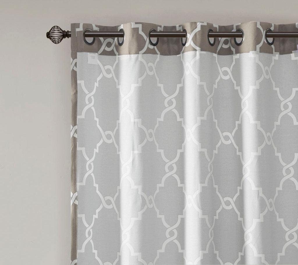 Saratoga 108 H Fretwork Print Grommet Top Window Curtain Gray Olliix.com