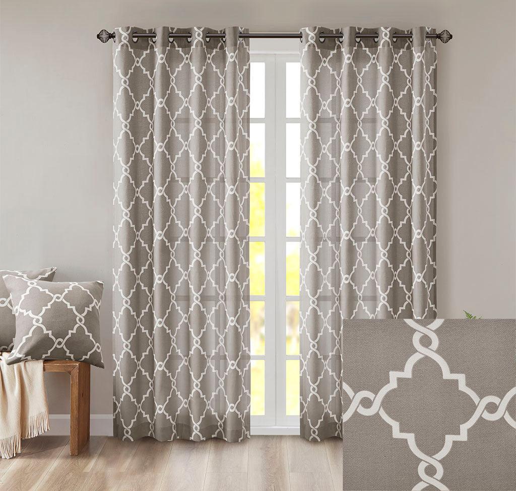 Saratoga 108 H Fretwork Print Grommet Top Window Curtain Gray Olliix.com