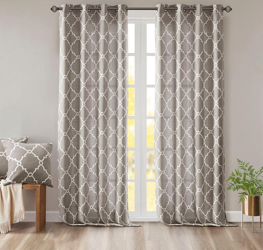 Saratoga 108 H Fretwork Print Grommet Top Window Curtain Gray Olliix.com