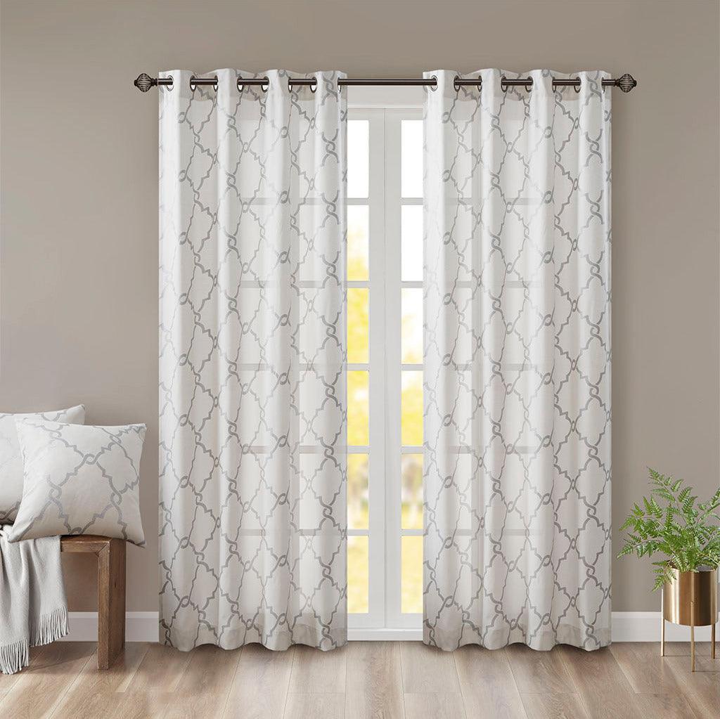 Saratoga 108 H Fretwork Print Grommet Top Window Curtain Ivory Olliix.com