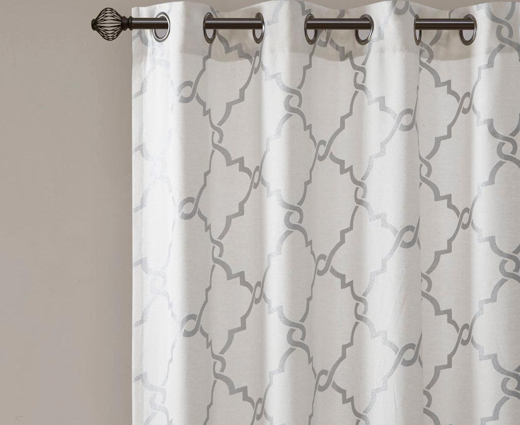 Saratoga 108 H Fretwork Print Grommet Top Window Curtain Ivory Olliix.com