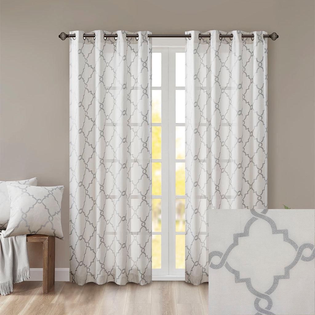 Saratoga 108 H Fretwork Print Grommet Top Window Curtain Ivory Olliix.com