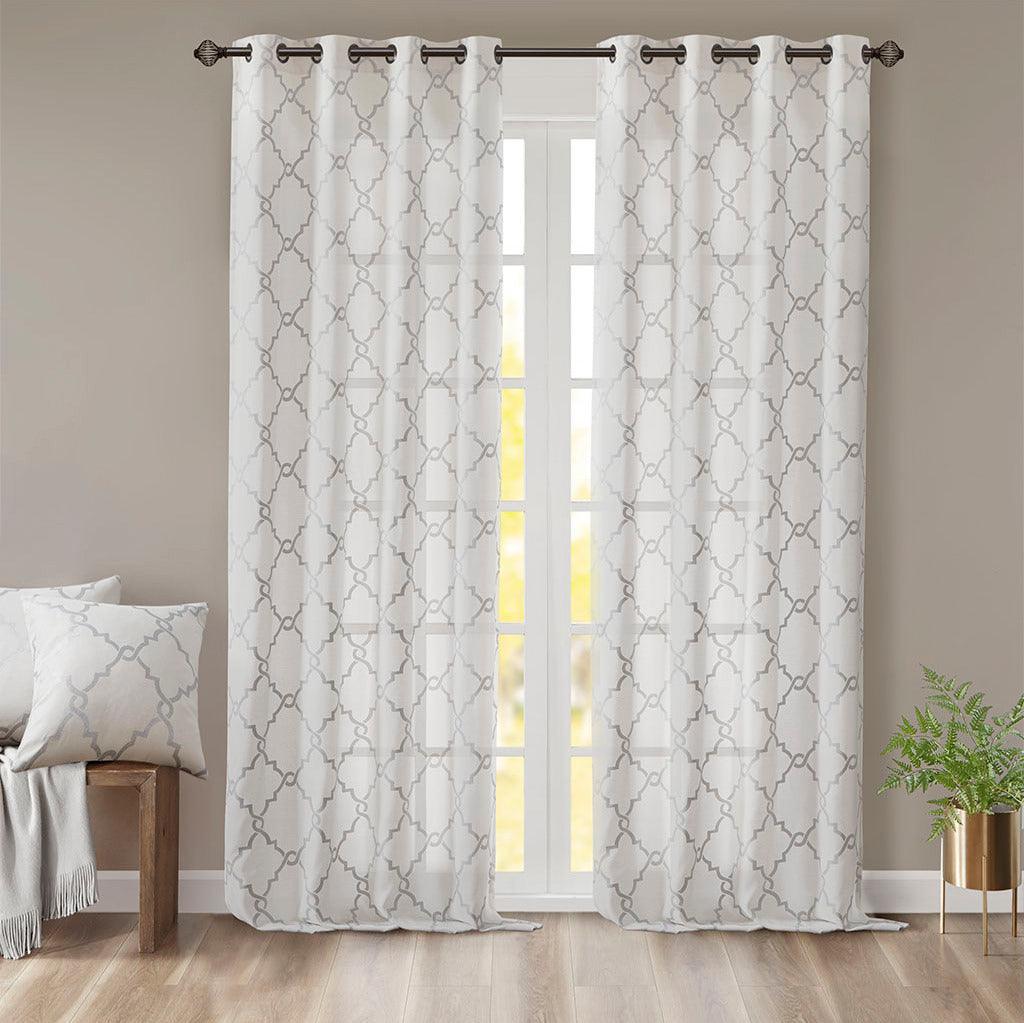 Saratoga 108 H Fretwork Print Grommet Top Window Curtain Ivory Olliix.com