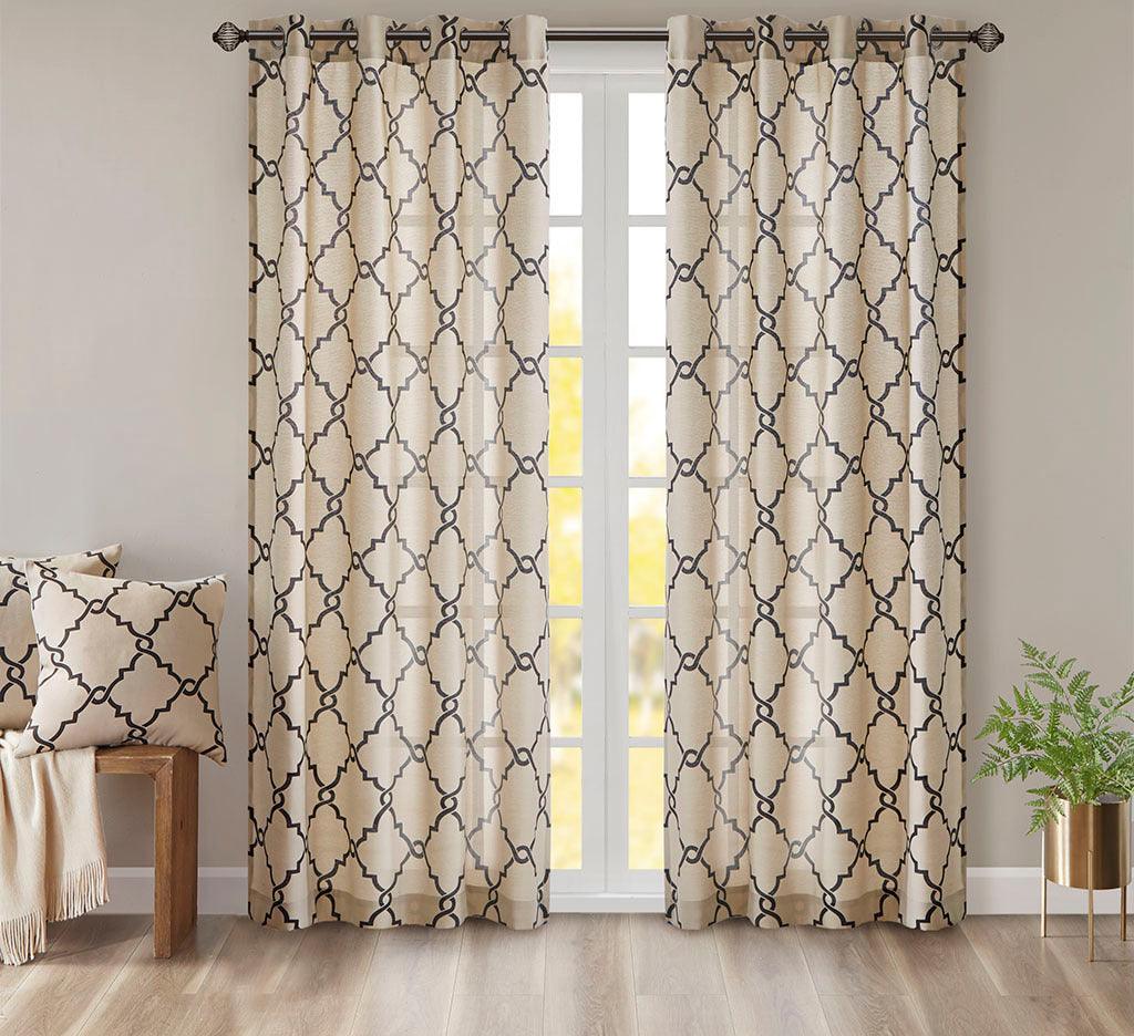 Saratoga 108 H Fretwork Print Grommet Top Window Curtain Khaki Olliix.com