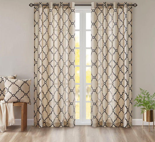 Saratoga 108 H Fretwork Print Grommet Top Window Curtain Khaki Olliix.com