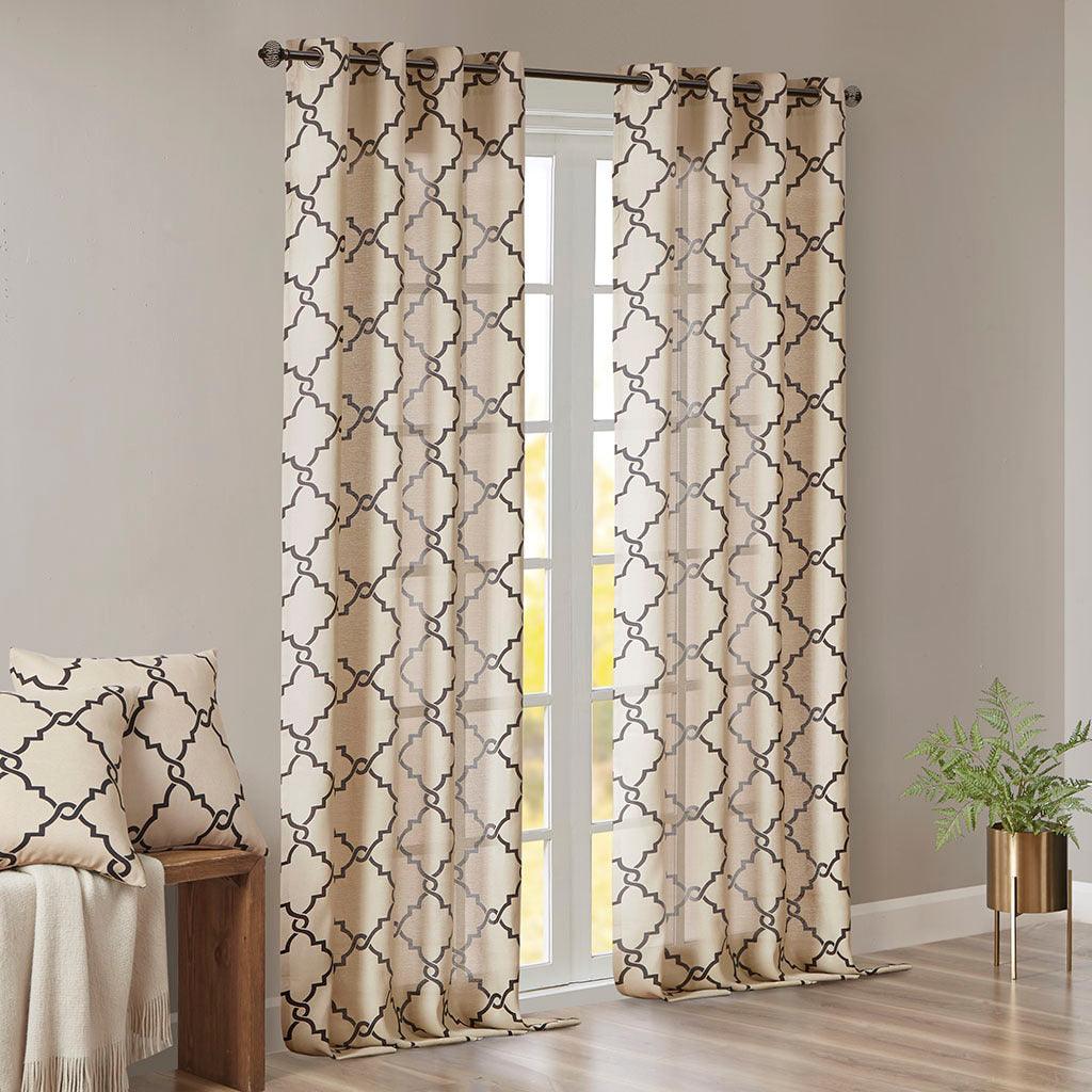 Saratoga 108 H Fretwork Print Grommet Top Window Curtain Khaki Olliix.com