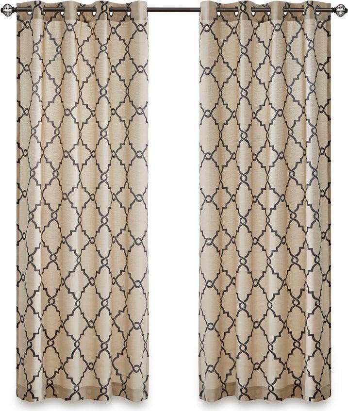 Saratoga 108 H Fretwork Print Grommet Top Window Curtain Khaki Olliix.com