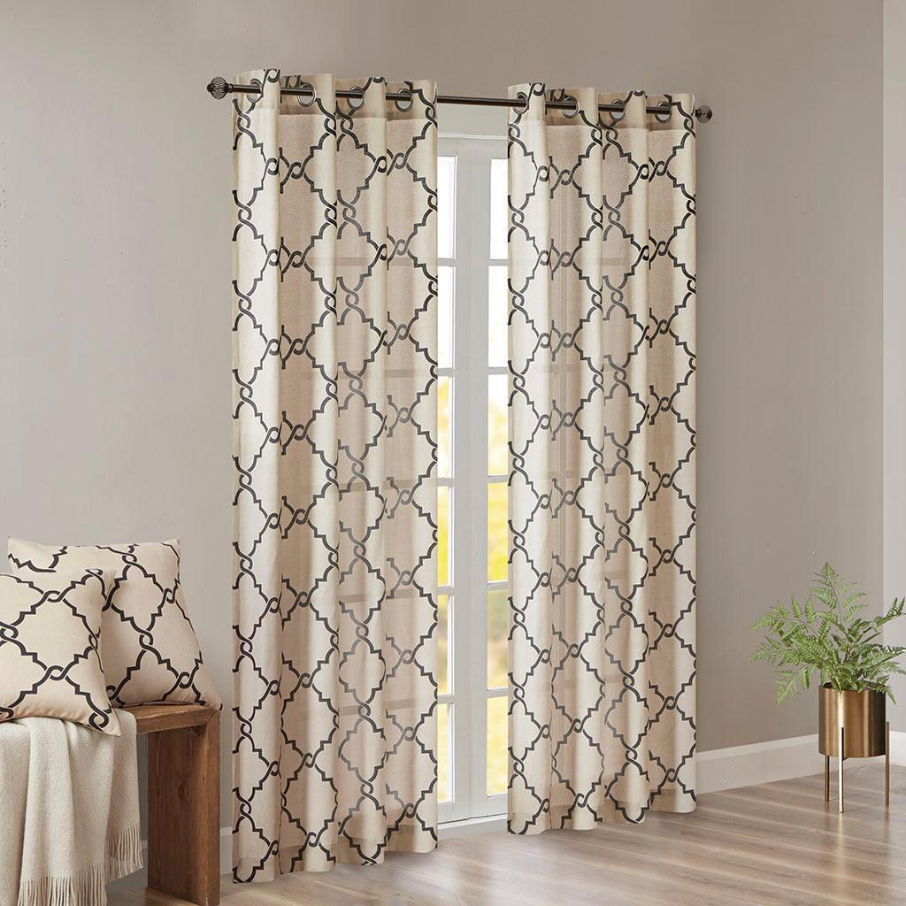 Saratoga 108 H Fretwork Print Grommet Top Window Curtain Khaki Olliix.com