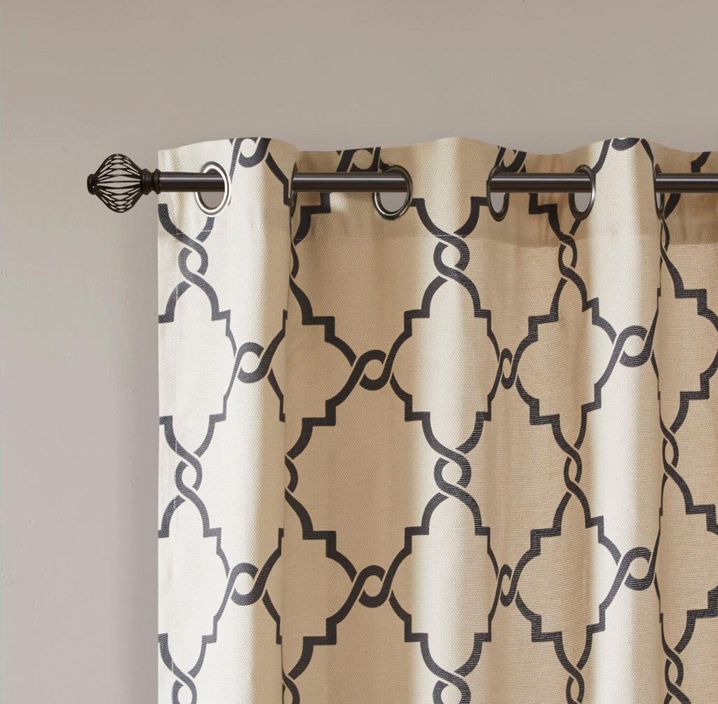 Saratoga 108 H Fretwork Print Grommet Top Window Curtain Khaki Olliix.com