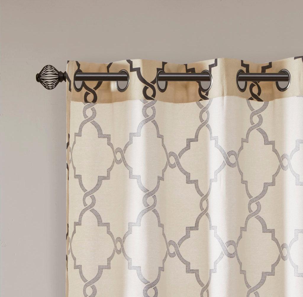 Saratoga 108 H Fretwork Print Grommet Top Window Curtain Khaki Olliix.com