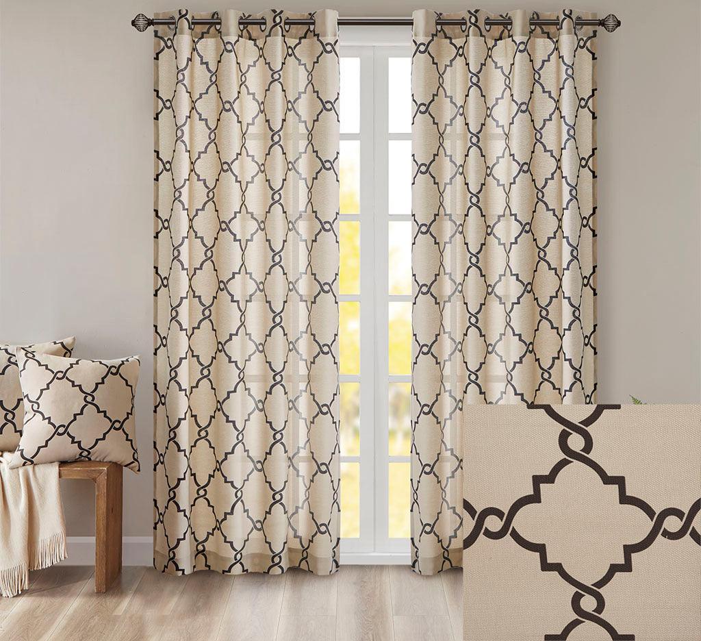 Saratoga 108 H Fretwork Print Grommet Top Window Curtain Khaki Olliix.com