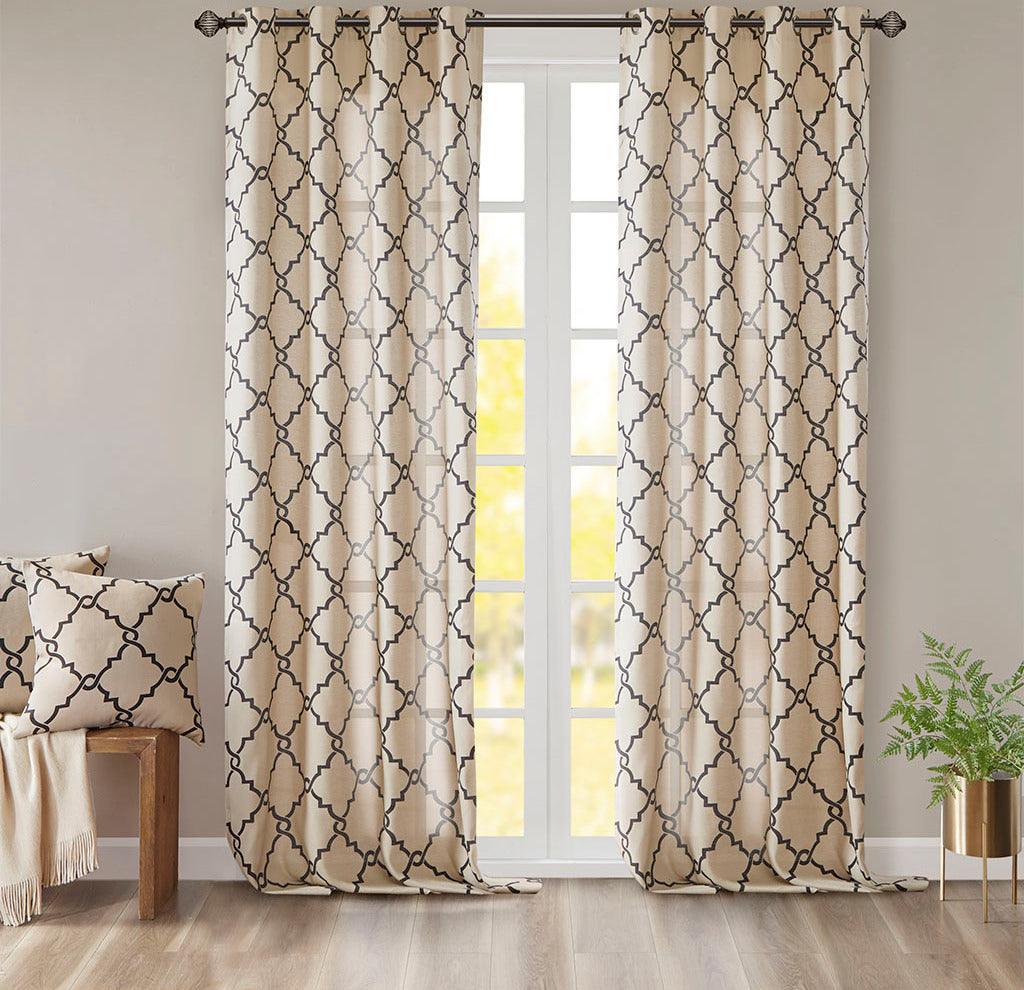 Saratoga 108 H Fretwork Print Grommet Top Window Curtain Khaki Olliix.com