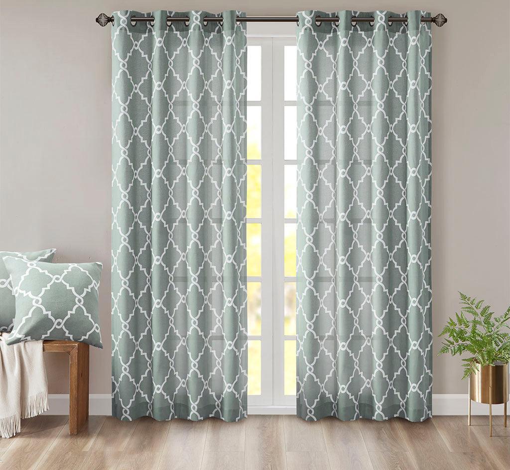 Saratoga 108 H Fretwork Print Grommet Top Window Curtain Seafoam Olliix.com