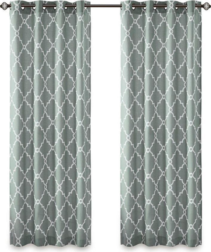 Saratoga 108 H Fretwork Print Grommet Top Window Curtain Seafoam Olliix.com