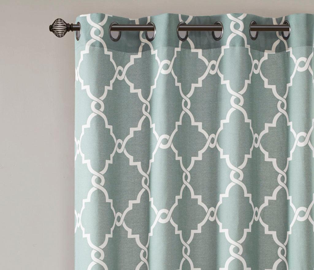 Saratoga 108 H Fretwork Print Grommet Top Window Curtain Seafoam Olliix.com