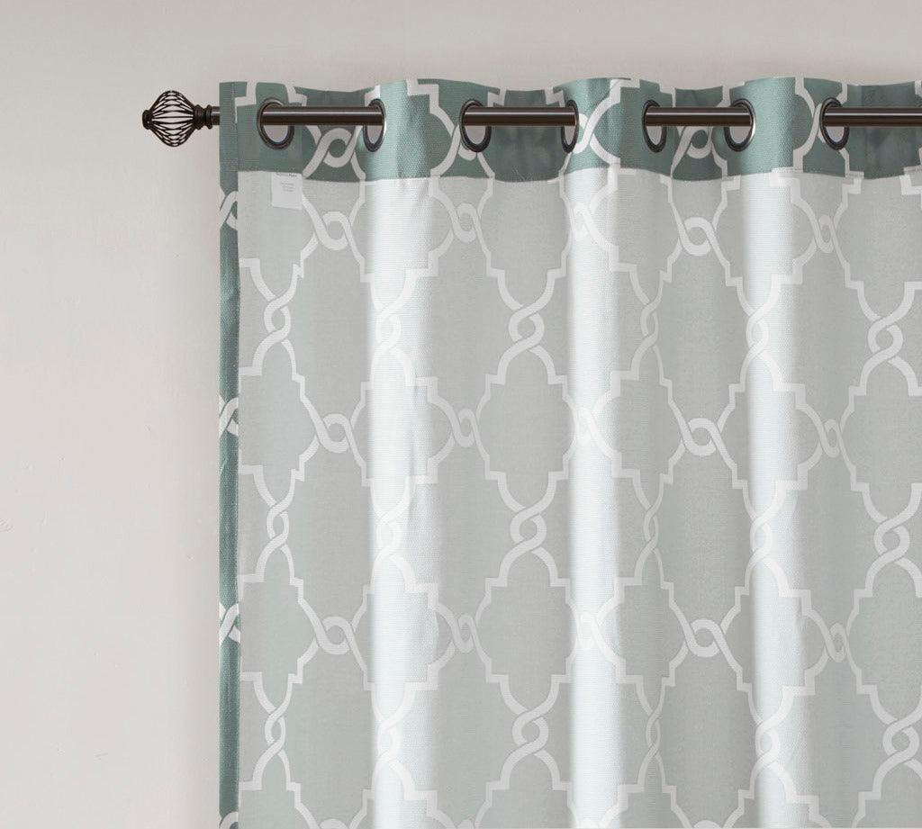 Saratoga 108 H Fretwork Print Grommet Top Window Curtain Seafoam Olliix.com