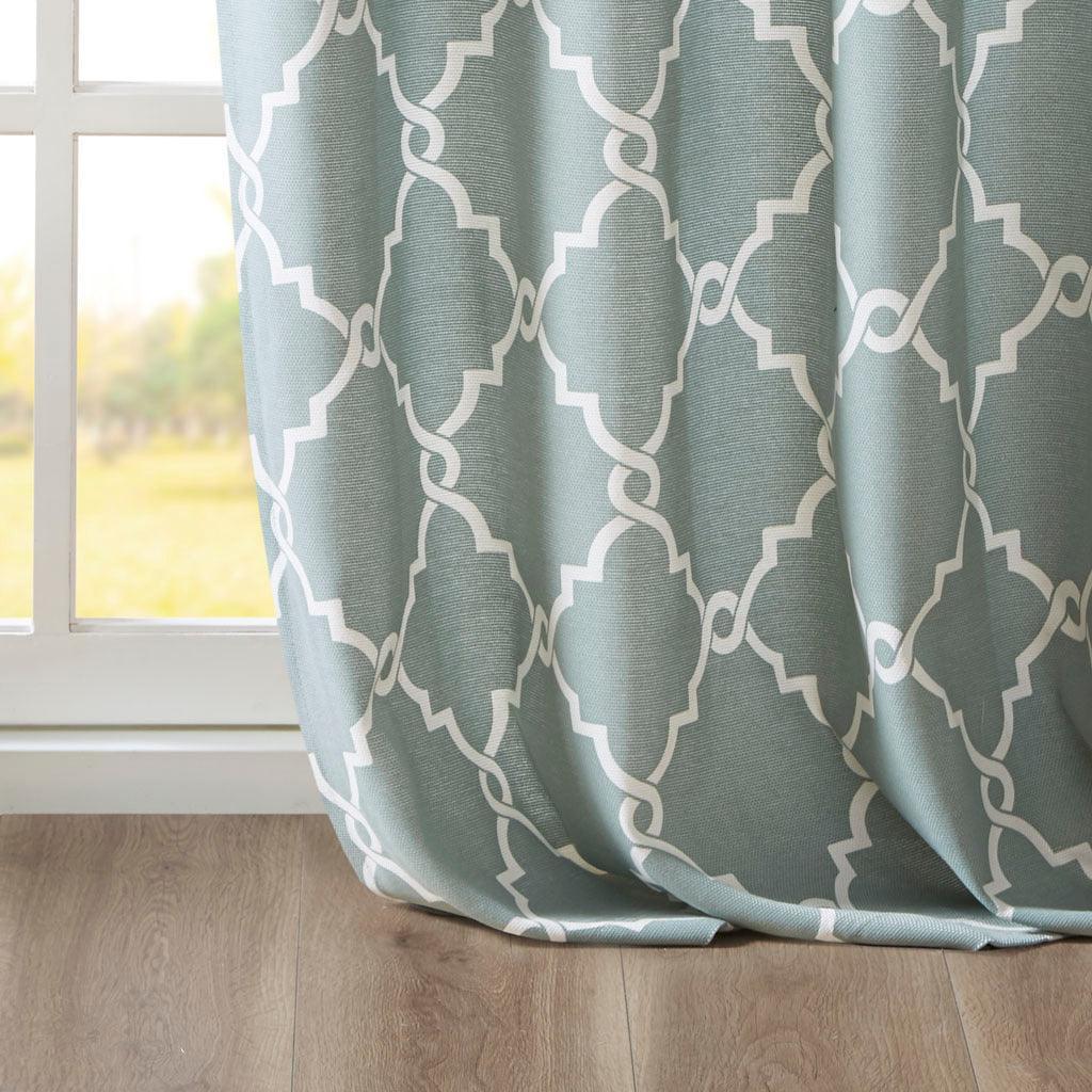 Saratoga 108 H Fretwork Print Grommet Top Window Curtain Seafoam Olliix.com