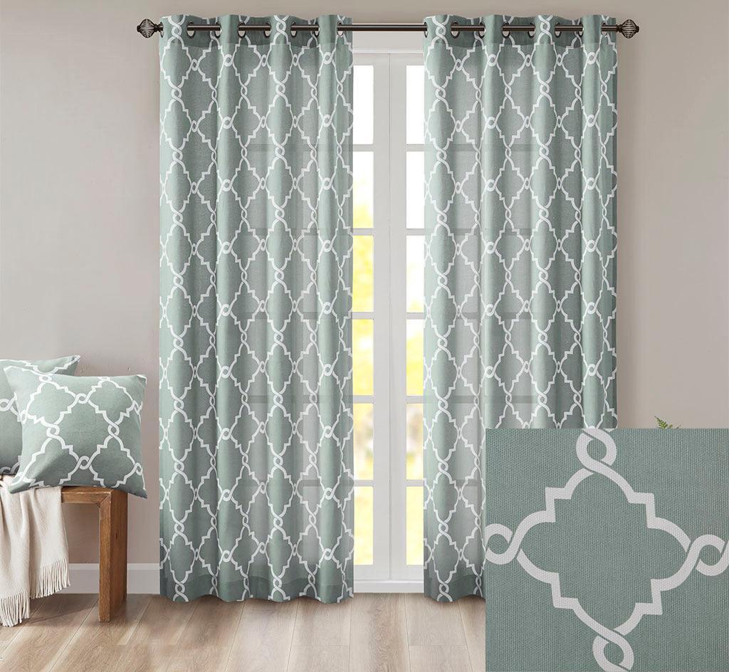 Saratoga 108 H Fretwork Print Grommet Top Window Curtain Seafoam Olliix.com