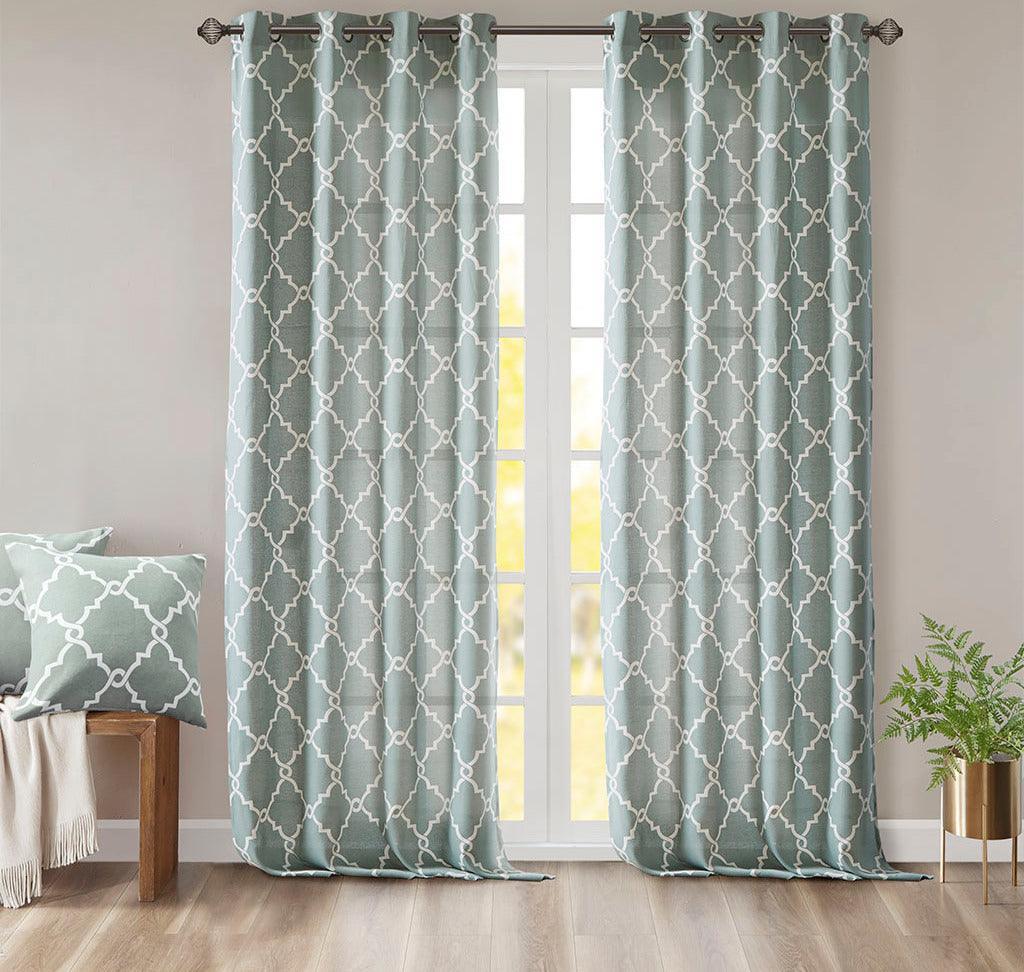 Saratoga 108 H Fretwork Print Grommet Top Window Curtain Seafoam Olliix.com